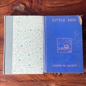2 Louisa May Alcott Books LITTLE WOMEN + LITTLE MEN Vintage Distressed Very Cute
